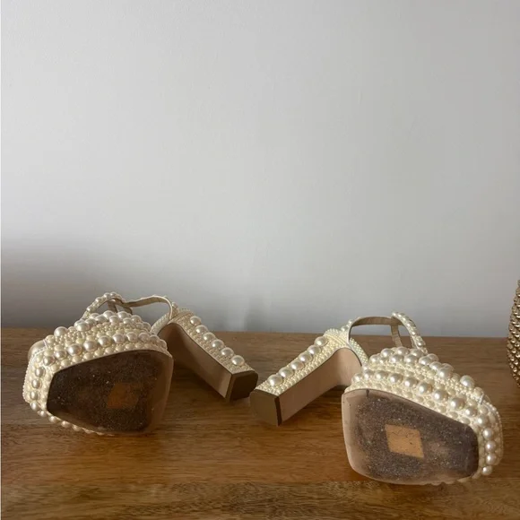 Jimmy Choo Sacaria Platform 120: Pearl-Studded Ivory Heels - Picture 9 of 10